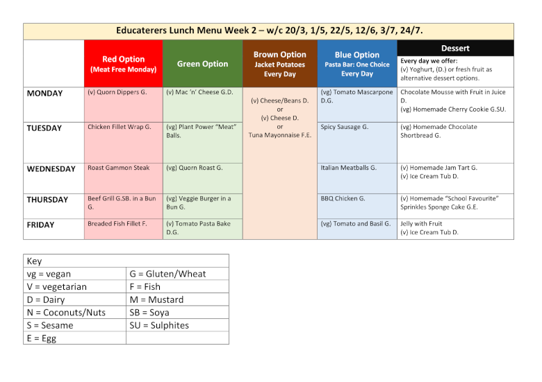 ​​Dinner Menu - Week 2